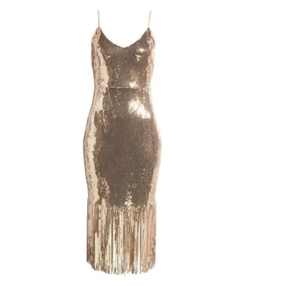 Fringe metallic Midi Dress Gold Size XL - Image 3