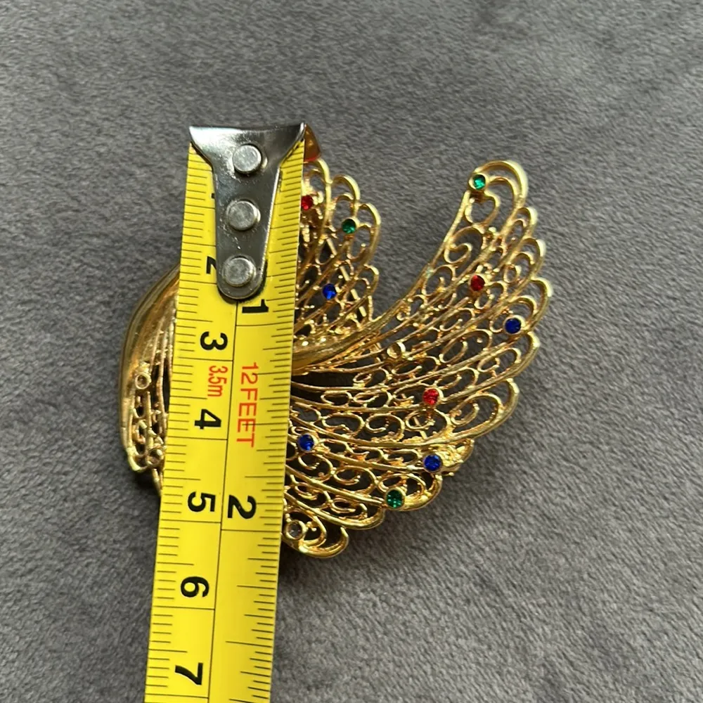 Vintage Peacock Brooch Pin Gold - Image 4