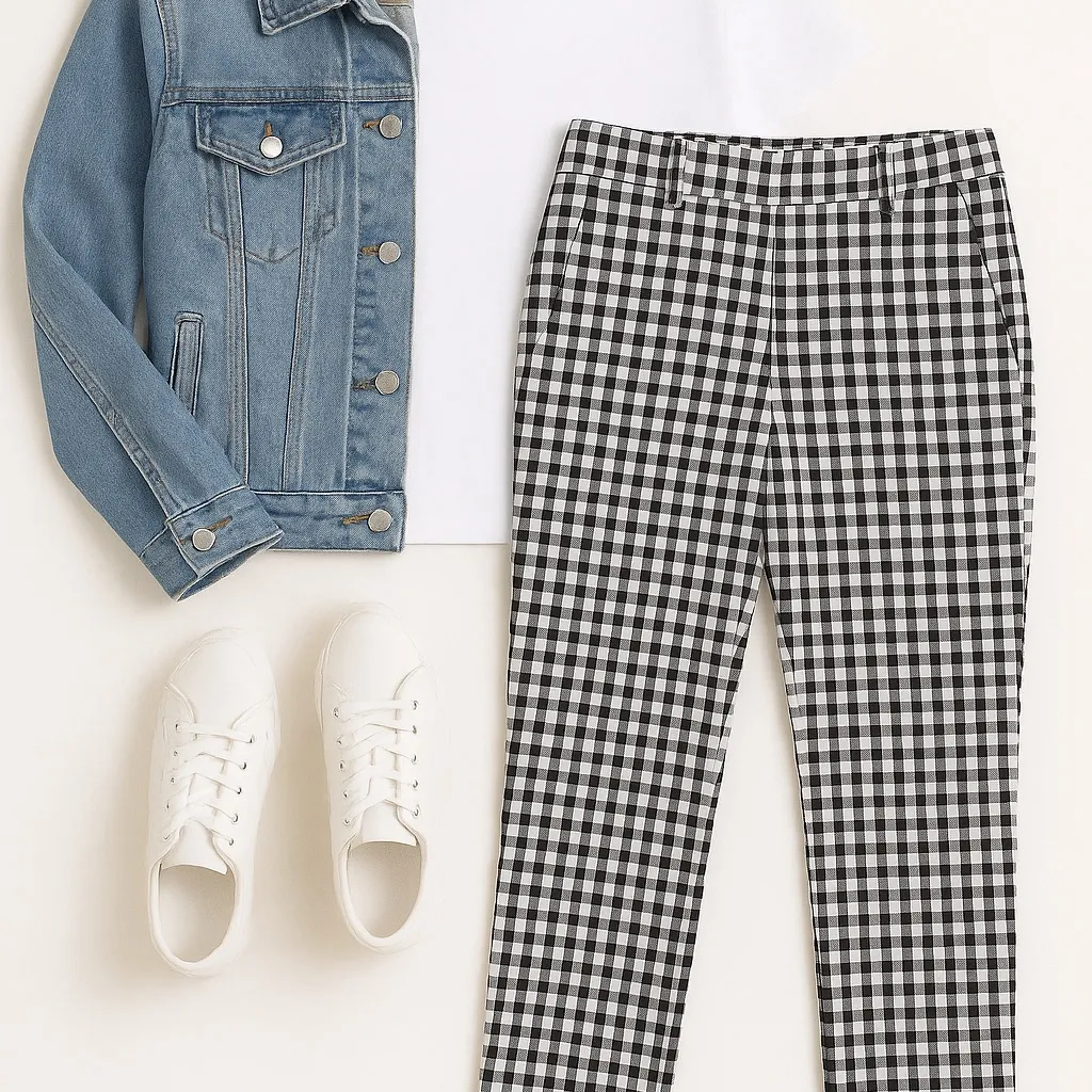 Adrianna Papell Gingham Ankle Pants – Black/White, Pockets Size 6 - Image 2