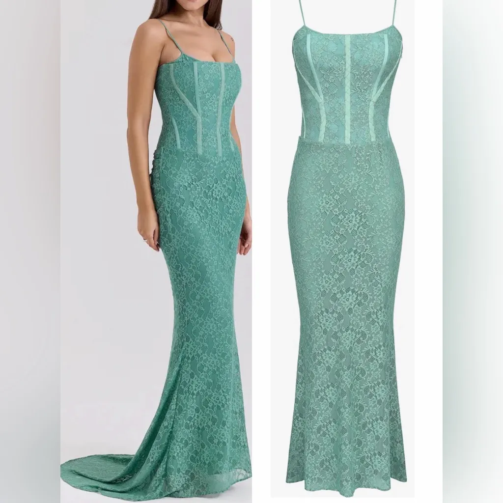 NEW House of CB Antonina Mermaid Feld Spar Green Gown Sz M - Image 3