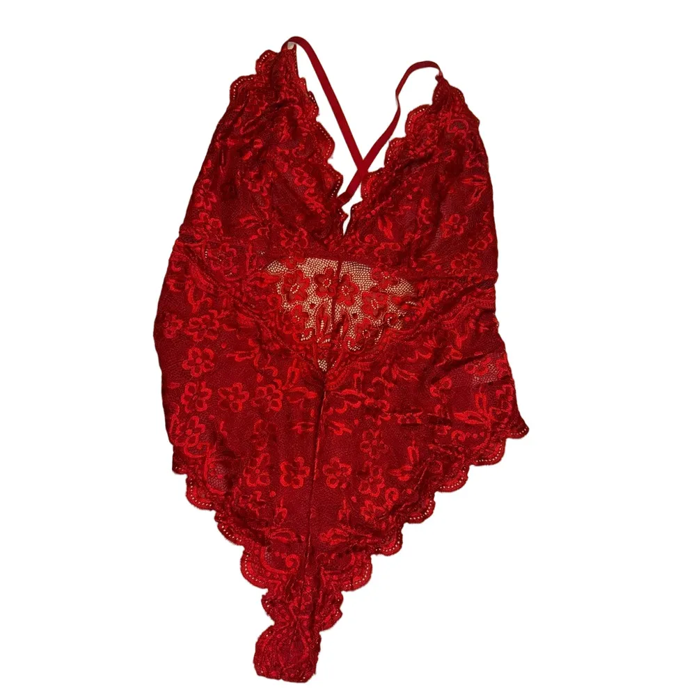 Floral Lace Teddy Bodysuit Red Size 1X - Image 6