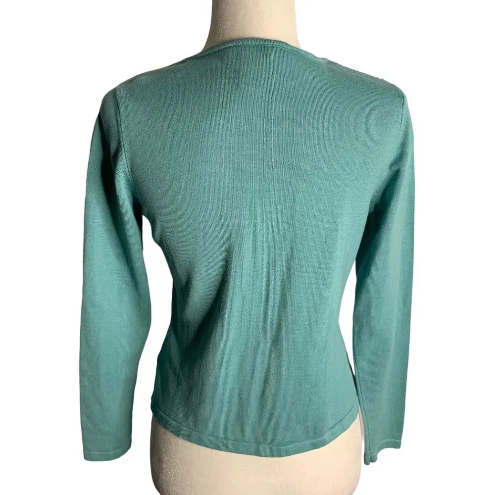 Norton McNaughton Beaded Cardigan Sweater S Blue Green Button Up Long Sleeve - Image 4