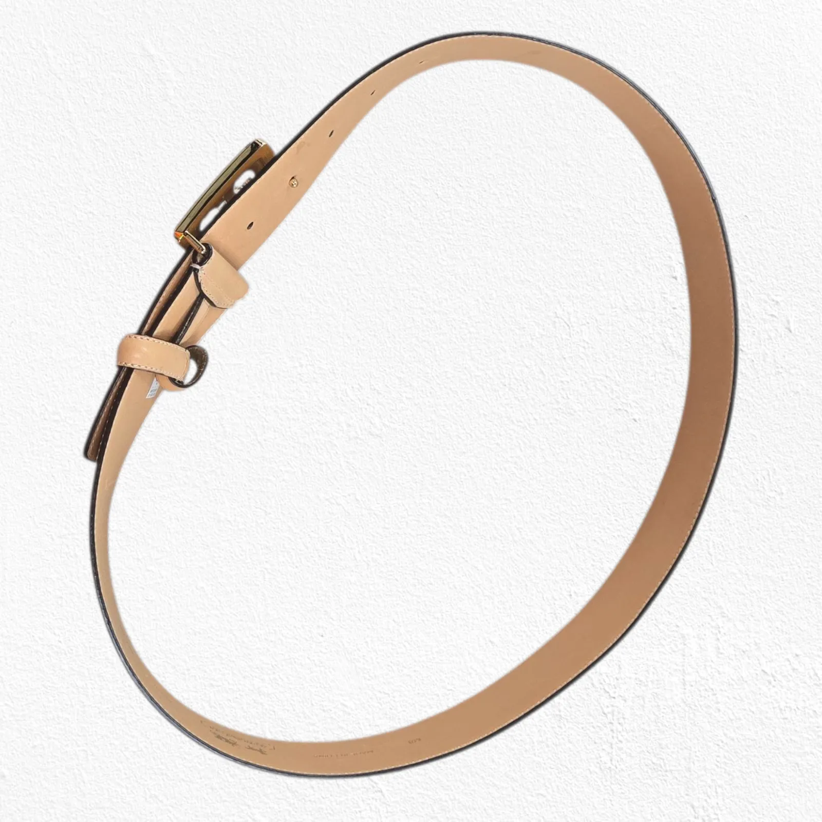 Coach Sig C Pierced Belt 90110 Tan Beige Gold Square Buckle Leather Size Medium - Image 10