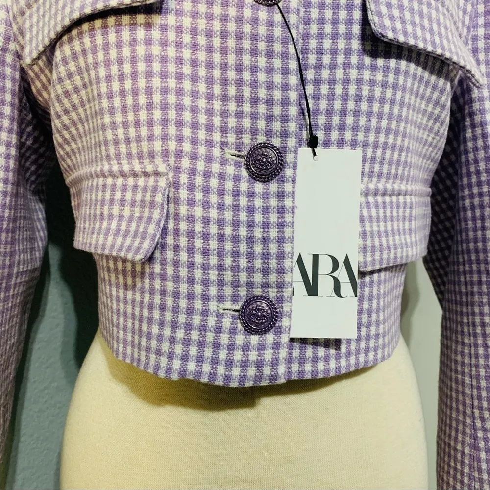 Zara Bloggers Fav Lilac White Textured Cropped Blazer with Shoulder Pads Size L - Image 7