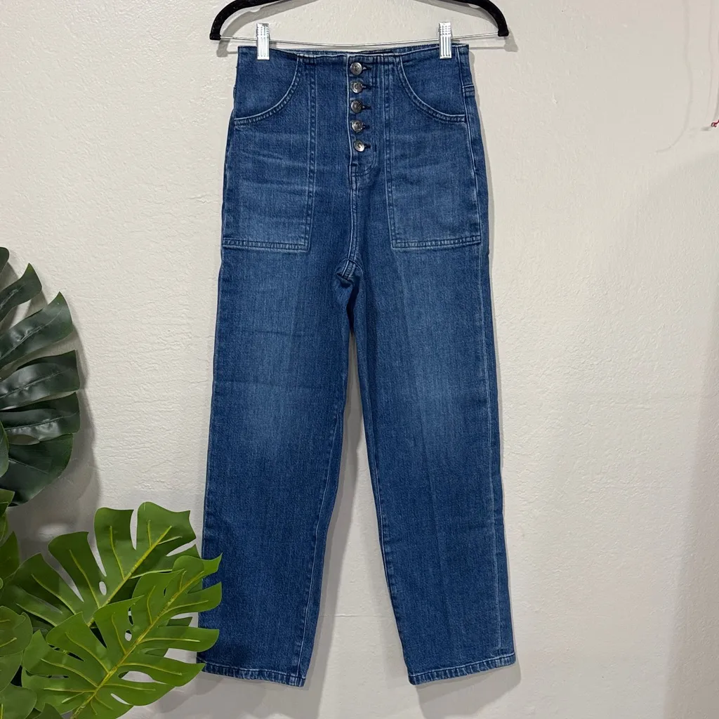 Veronica Beard Crosbie Crop wide crop High Rise Bright Blue Wash Jeans - Image 4