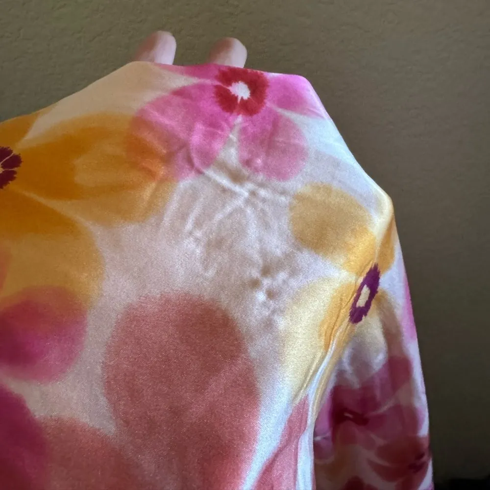 Vintage Lejaby Saks Fifth Avenue Retro Floral Silk Kaftan Dress‎ Sz Small Pink - Image 7