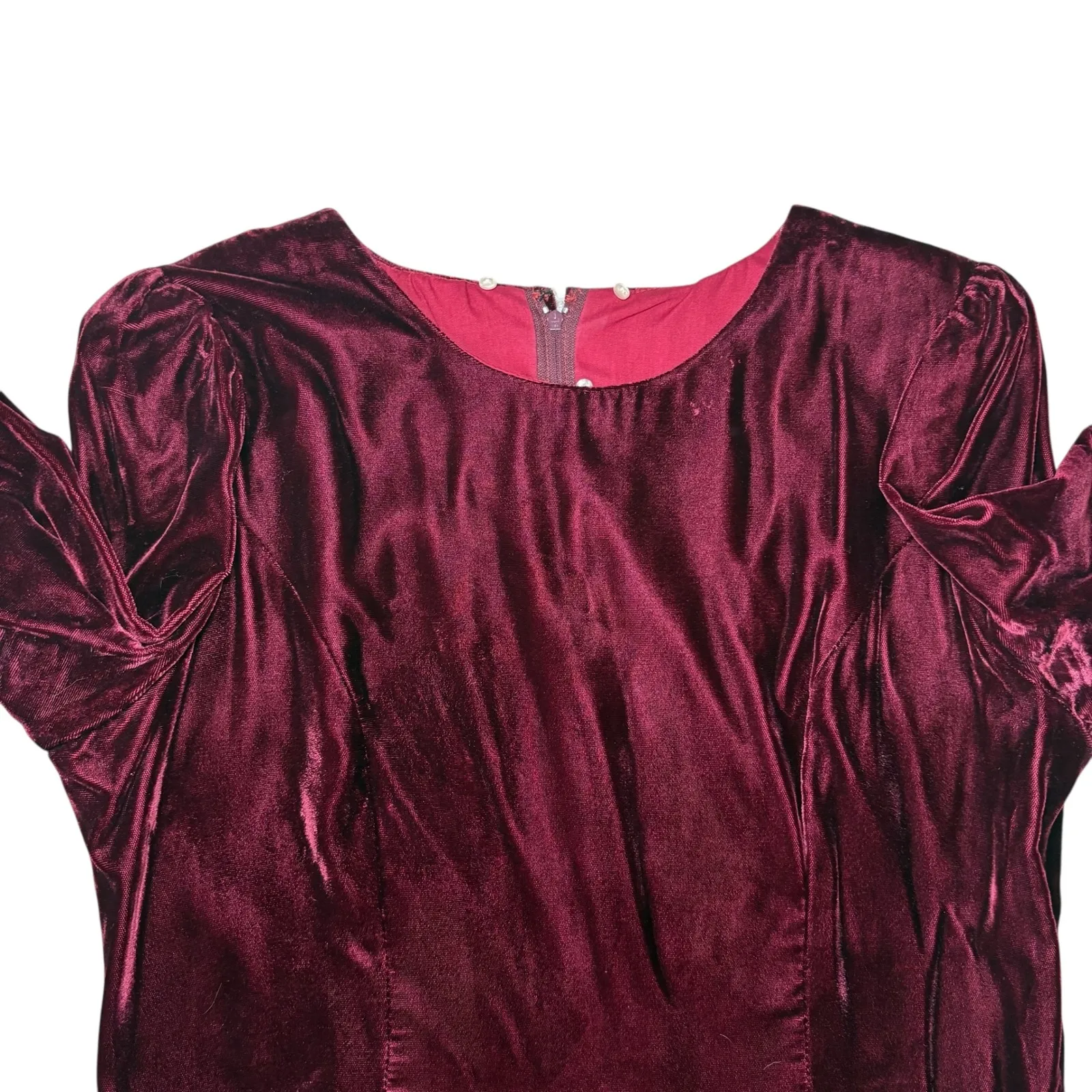 Lanz Originals VINTAGE Velvet Maxi‎ Dress burgundy Lace Collar Long Sleeve 14 Red - Image 7
