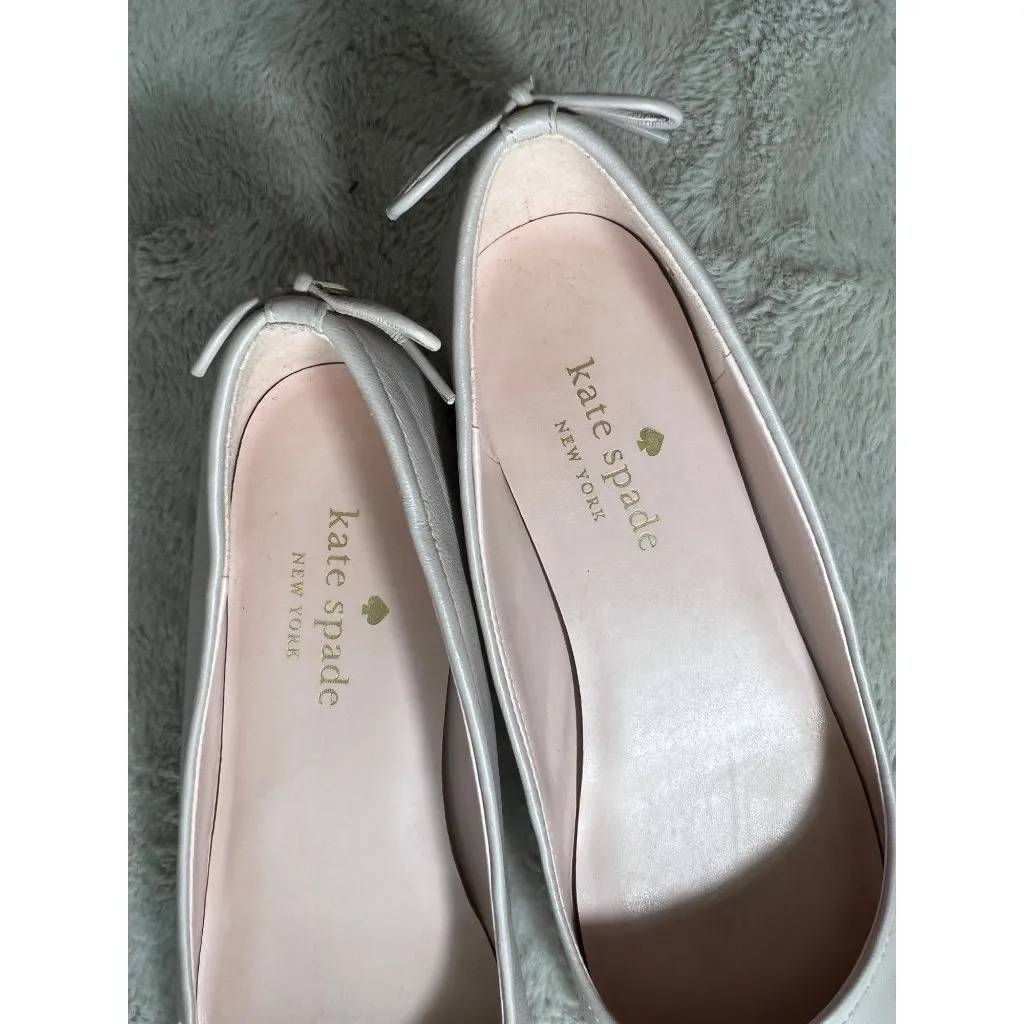 Kate Spade New York Pink Leather Ballet Flats With Bow & Spade Charm Womens Shoe - Image 6