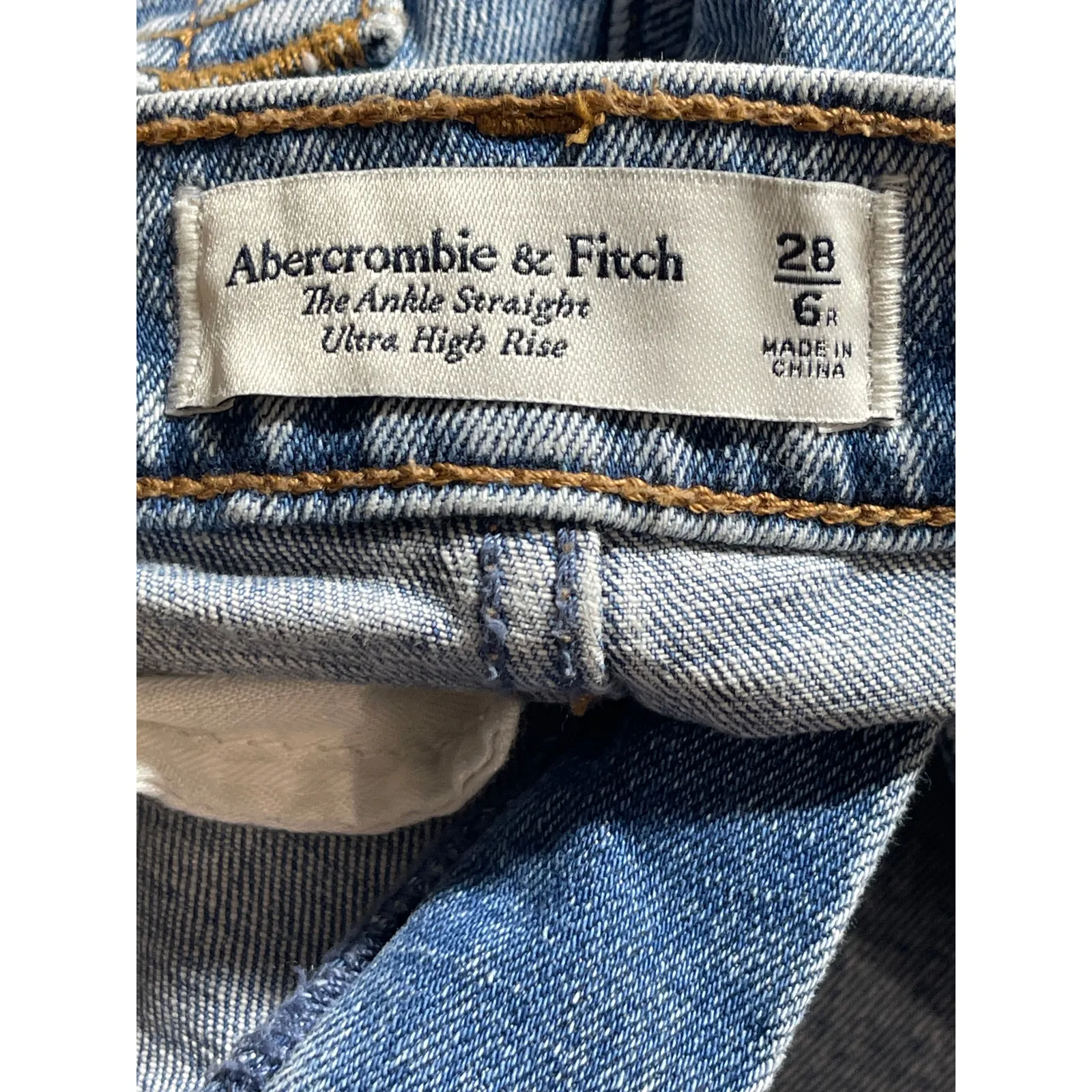 Abercrombie & Fitch The Ankle Straight Blue Ultra High Rise Patchwork Jeans 28 - Image 5