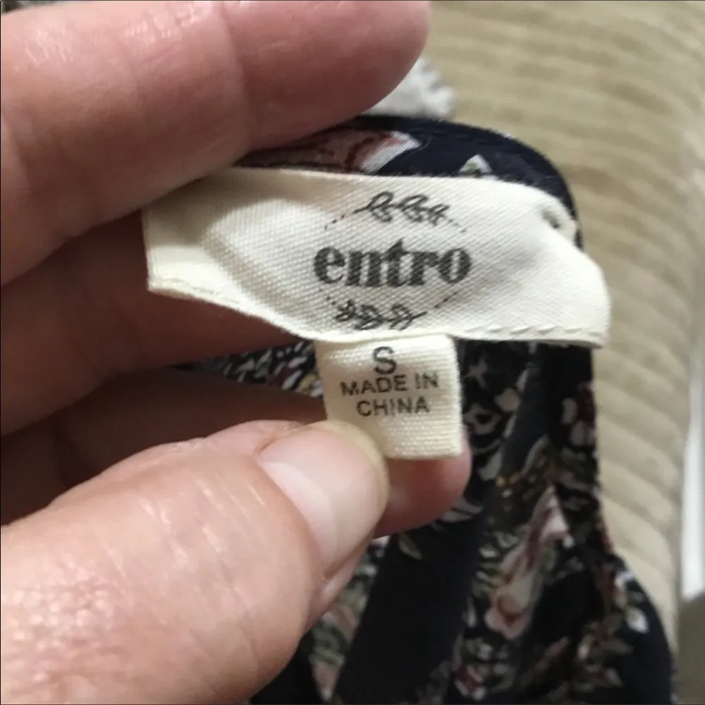 Entro Navy Blue & Pink Floral Long Sleeve V Neck Elastic Waist Flowy Romper Sm - Image 8