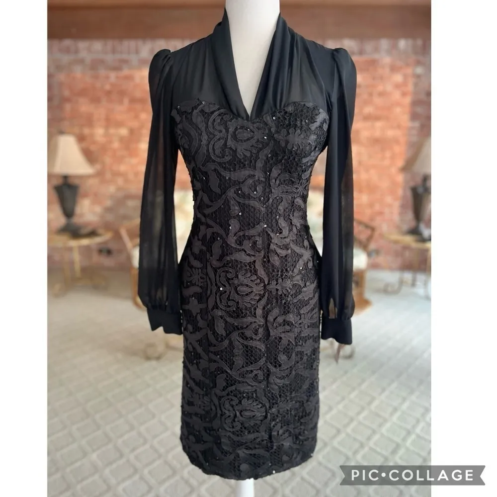 Stephen’s Dress Black Sequin Lace Embroidered Peplum NWT 8 (juniors) / Ladies 4 Size undefined - Image 3