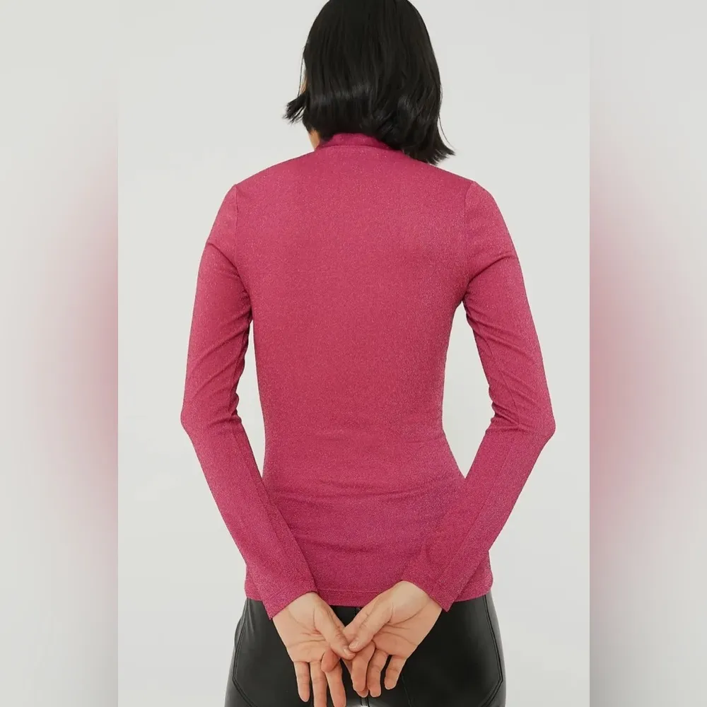 NWT Hyacinth House Elle Woods Pink Turtleneck S | Glitter Knit Top | Retail $120 - Image 4