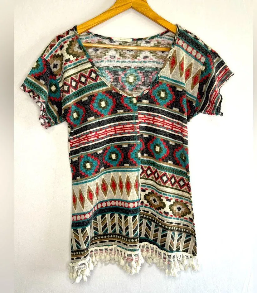 Easel Tribal Aztec Tassel Western Cowgirl Women’s Shirt Size M - Image 2