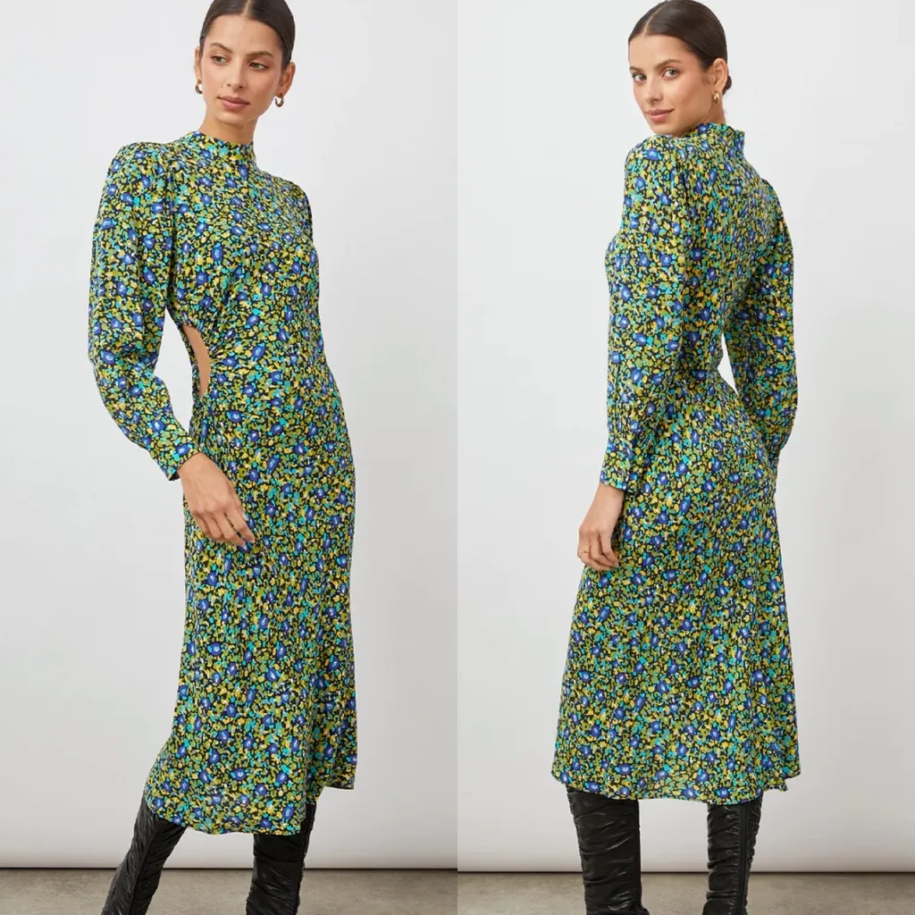 Rails Carmel Midi Dress Abstract‎ Garden Side Cutout Long Sleeve Size Small NEW - Image 2