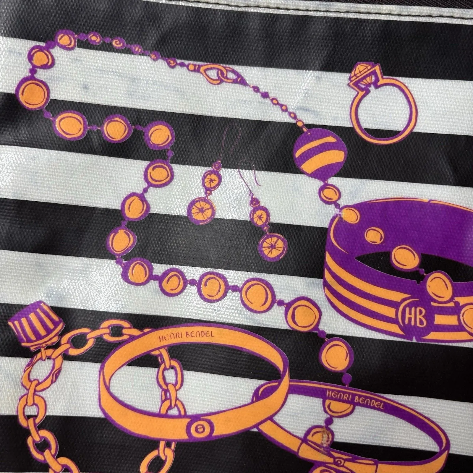 Henri Bendel Weekend Travel Striped Black And White Pouch Bag Zippered Flaws - Image 2