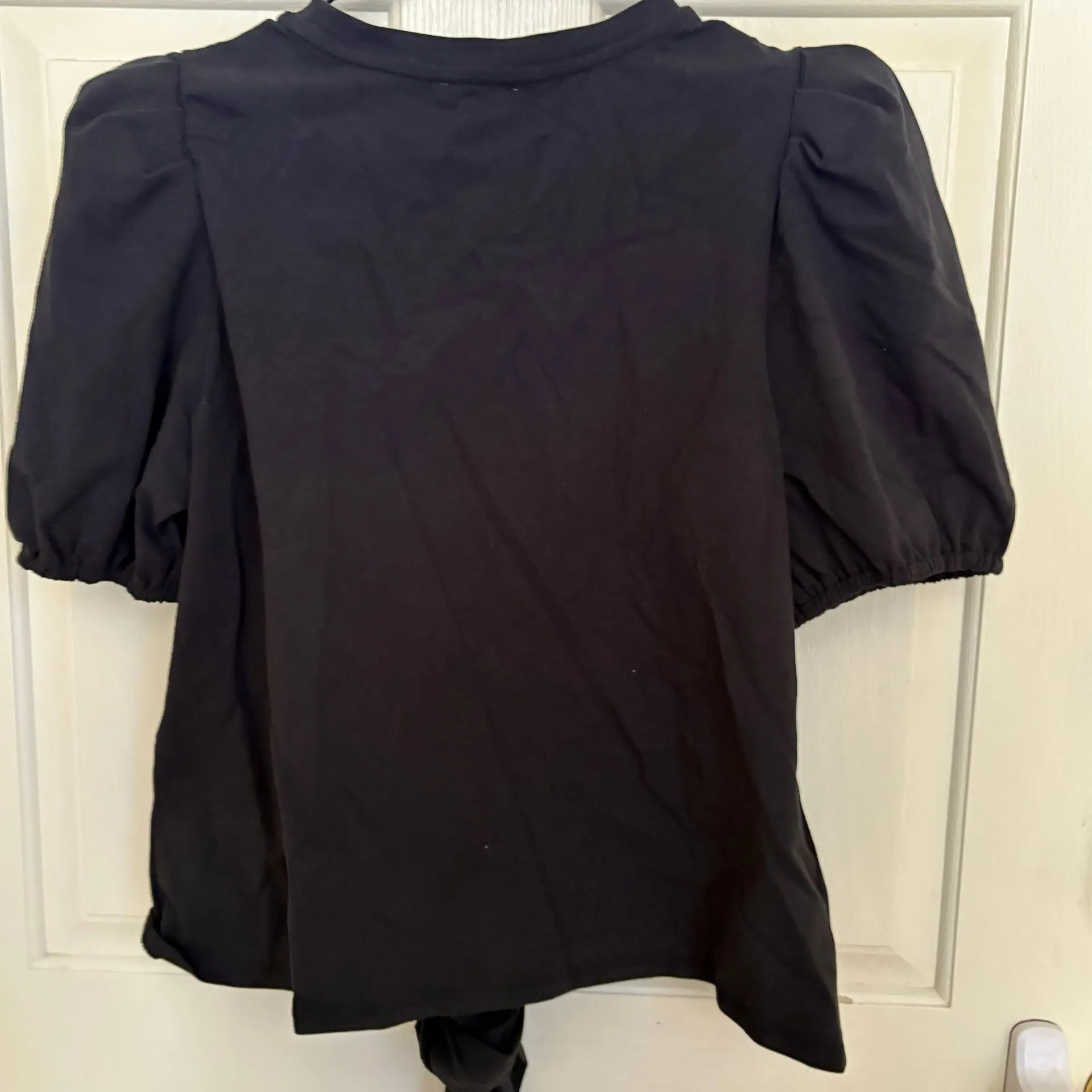 TEREA by Andrea Pitter Women's Black Puffy Sleeve Tie Wrap Top Size M - Image 6