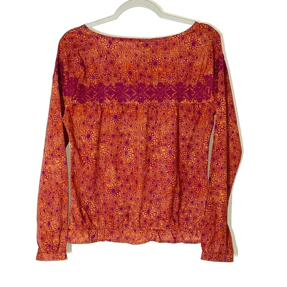 Gramicci Floral Embroidered Peasant Blouse Size Small Orange - Image 9