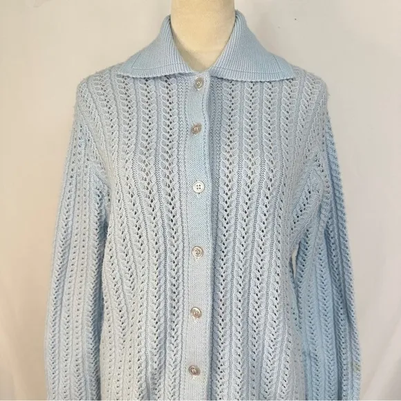 Vintage Azure Cardigan Sweater Knit‎ Womens Medium Cottagecore Granny Button 70s - Image 2