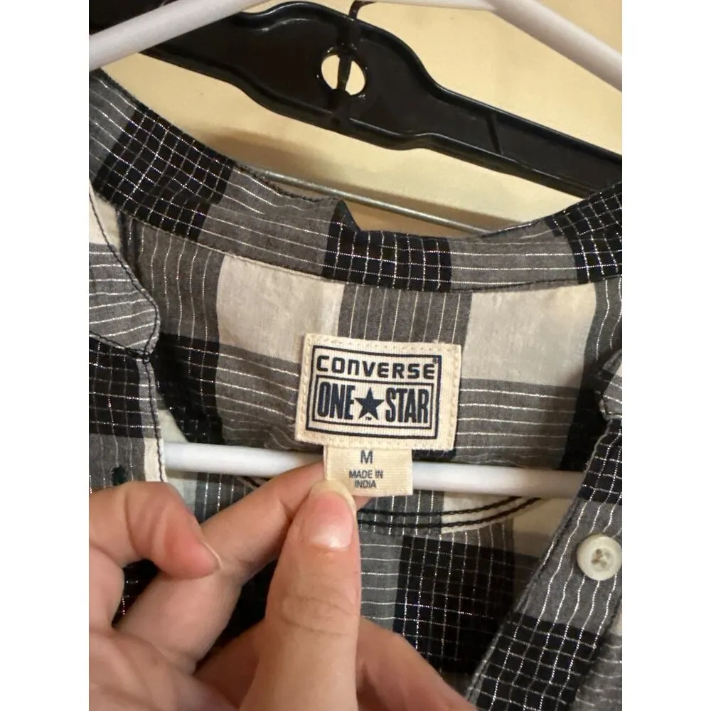 Converse One Star Black & White Plaid Button-Up Shirt M - Image 4
