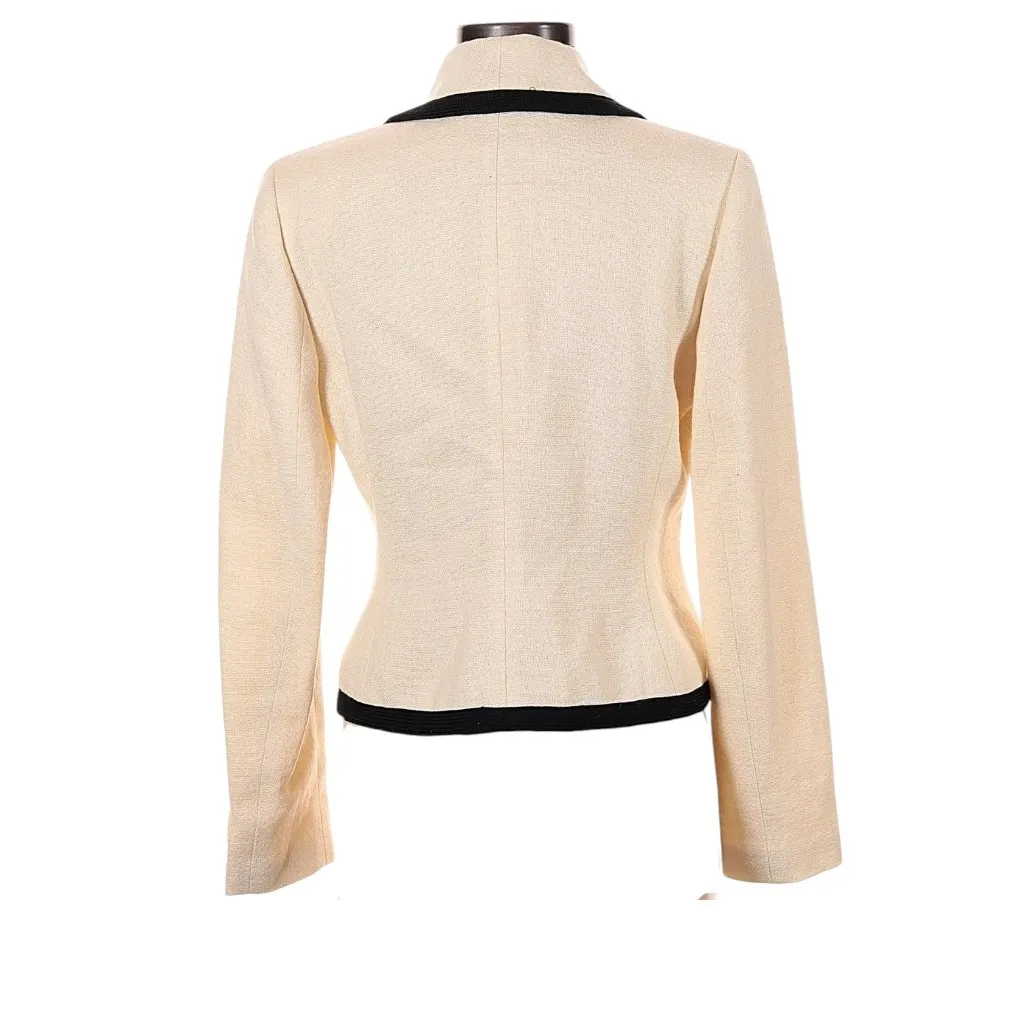 Lauren Ralph Lauren Cream Knit Blazer Black Trim Contrast Size 6 Career Chic - Image 2