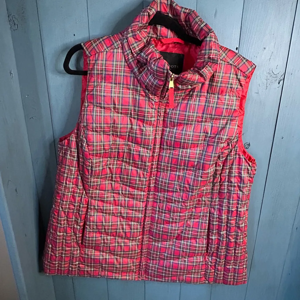 Talbots Women's Vibrant Red Tartan Plaid Quilted Vest | Size 1X - Image 7