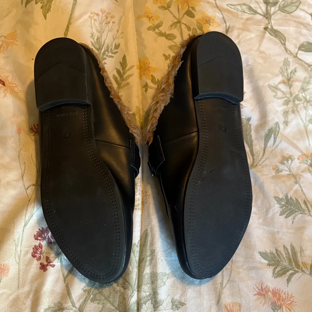 Madden Girl Black Fur-Lined Mules with Gold Accents - Image 2