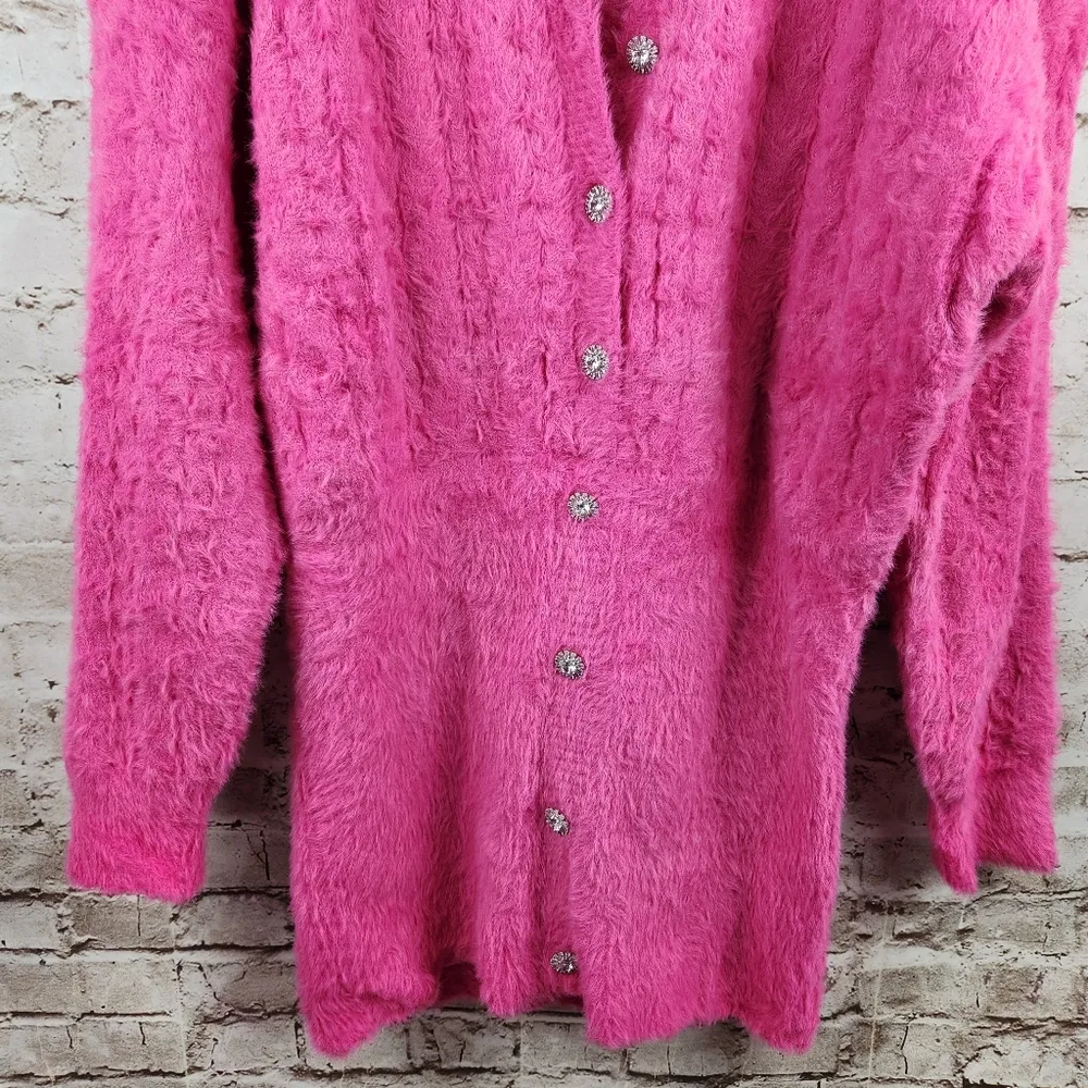Retrofete Tala Fuzzy Mini Dress in Fuzzy Magenta Pink Size XL Sweater - Image 6