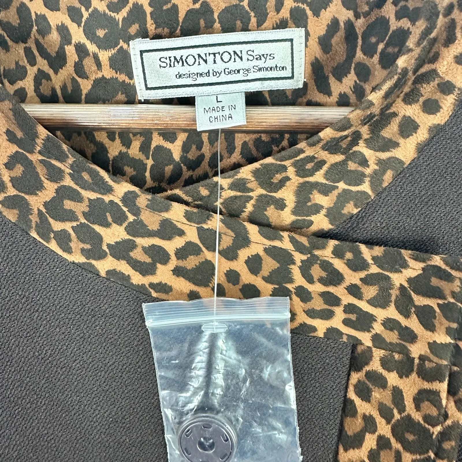 Simonton‎ Says L Brown Leopard Trim Jacket Animal Print Glam Edgy Workwear Chic Size L - Image 3