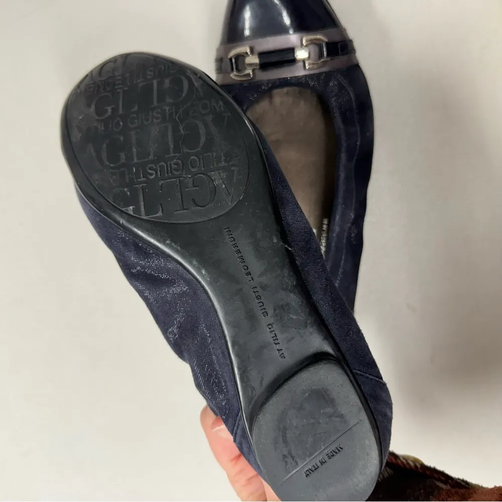 AGL Blue Suede Cap Toe Slip On Ballet Flats Womens 7.5 Fall Luxury Shoes Leather - Image 4