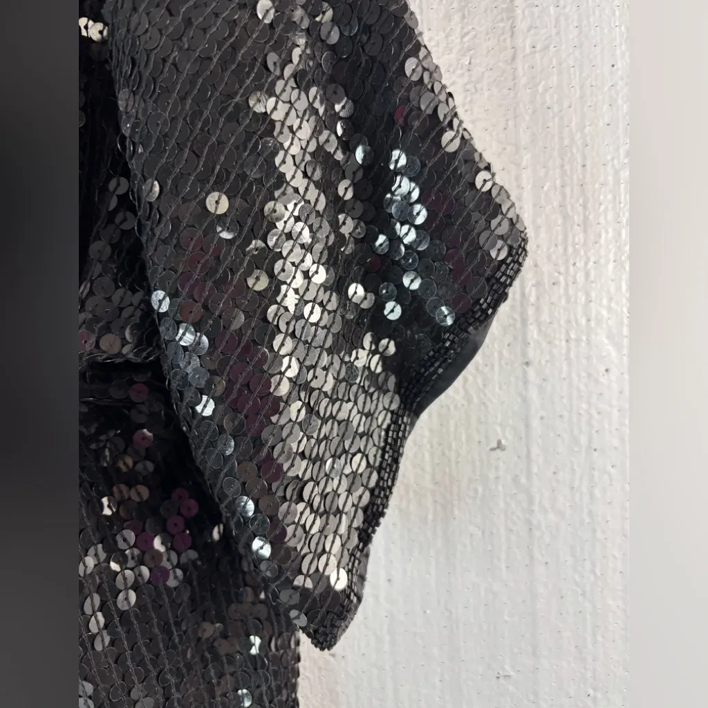 Chanson d’Amour Glam 80s Silk Black Beads Sequins Blouse Top Size L - Image 9
