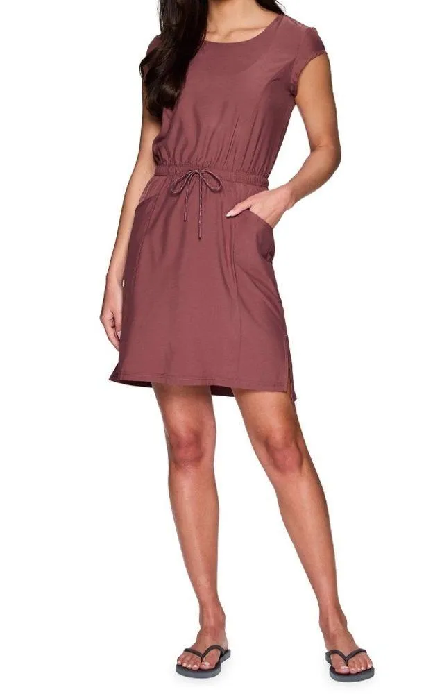 Avalanche Women's Drawstring Waist Short Sleeve Woven Dress With Pockets size L - Image 3