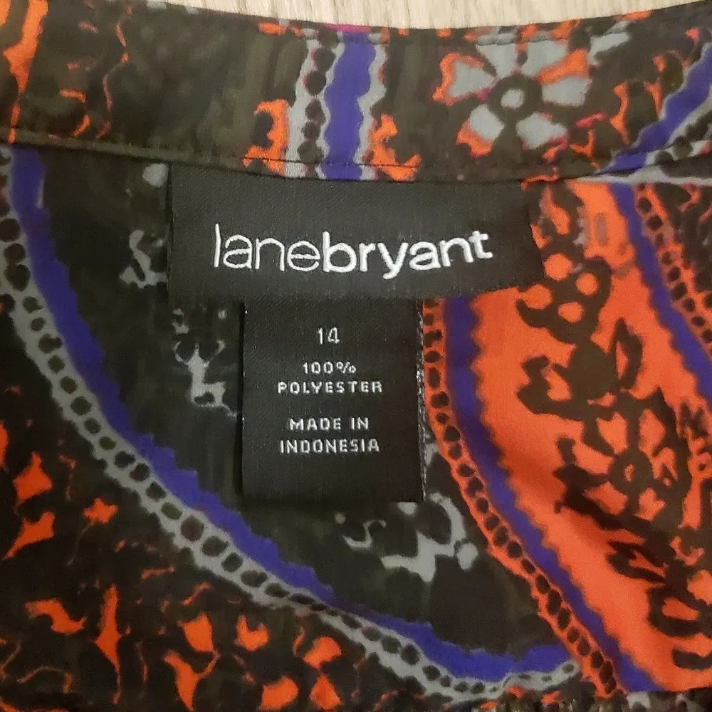 Lane‎ Bryant Plus 14 Black Paisley Satin Ruffled Tank Top Shirt Dressy Career - Image 3