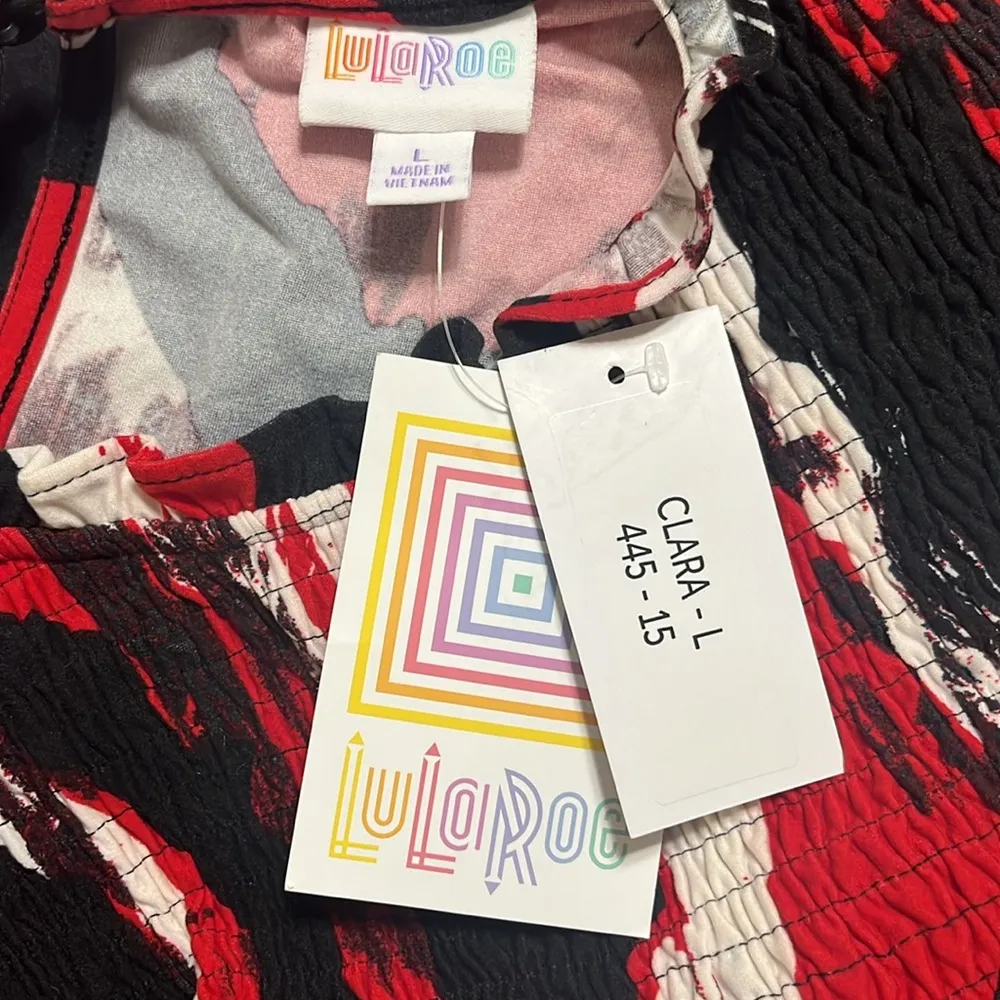 LuLaRoe Blouse Sz L Smocked Long Sleeves Flowy Ruffle Neck Clara Closet Staple - Image 6