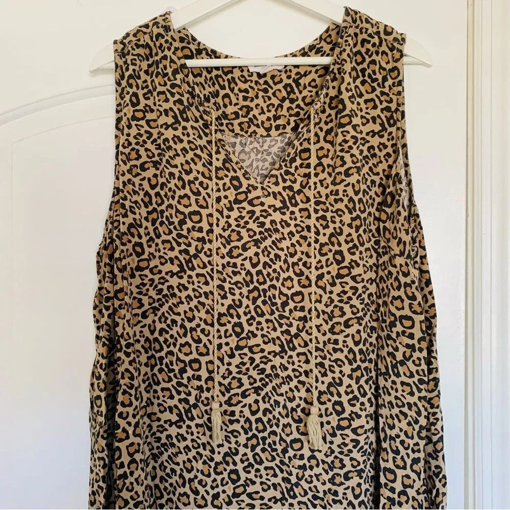 Anthropologie Beach Lunch Lounge Leopard Print Causal Sundress Tank Dress - Image 2