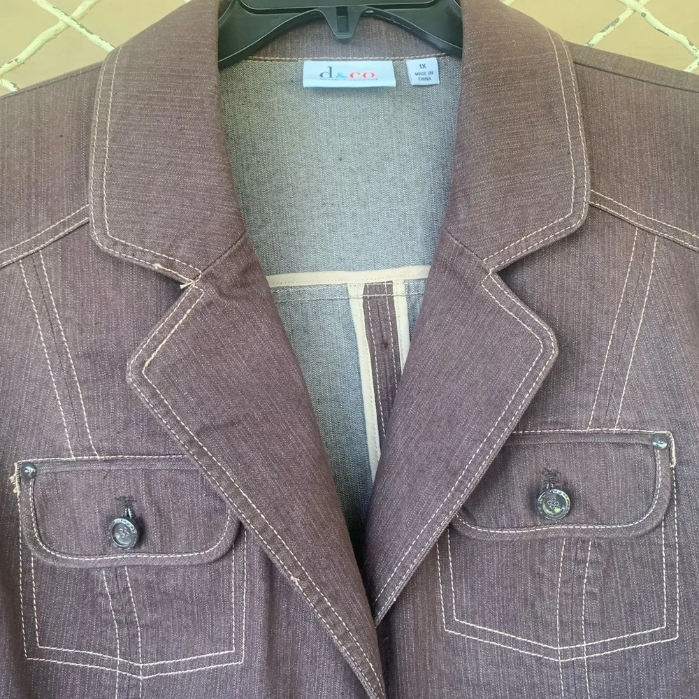 Denim & Company Brown Denim Blazer 1187 Size 1X - Image 2