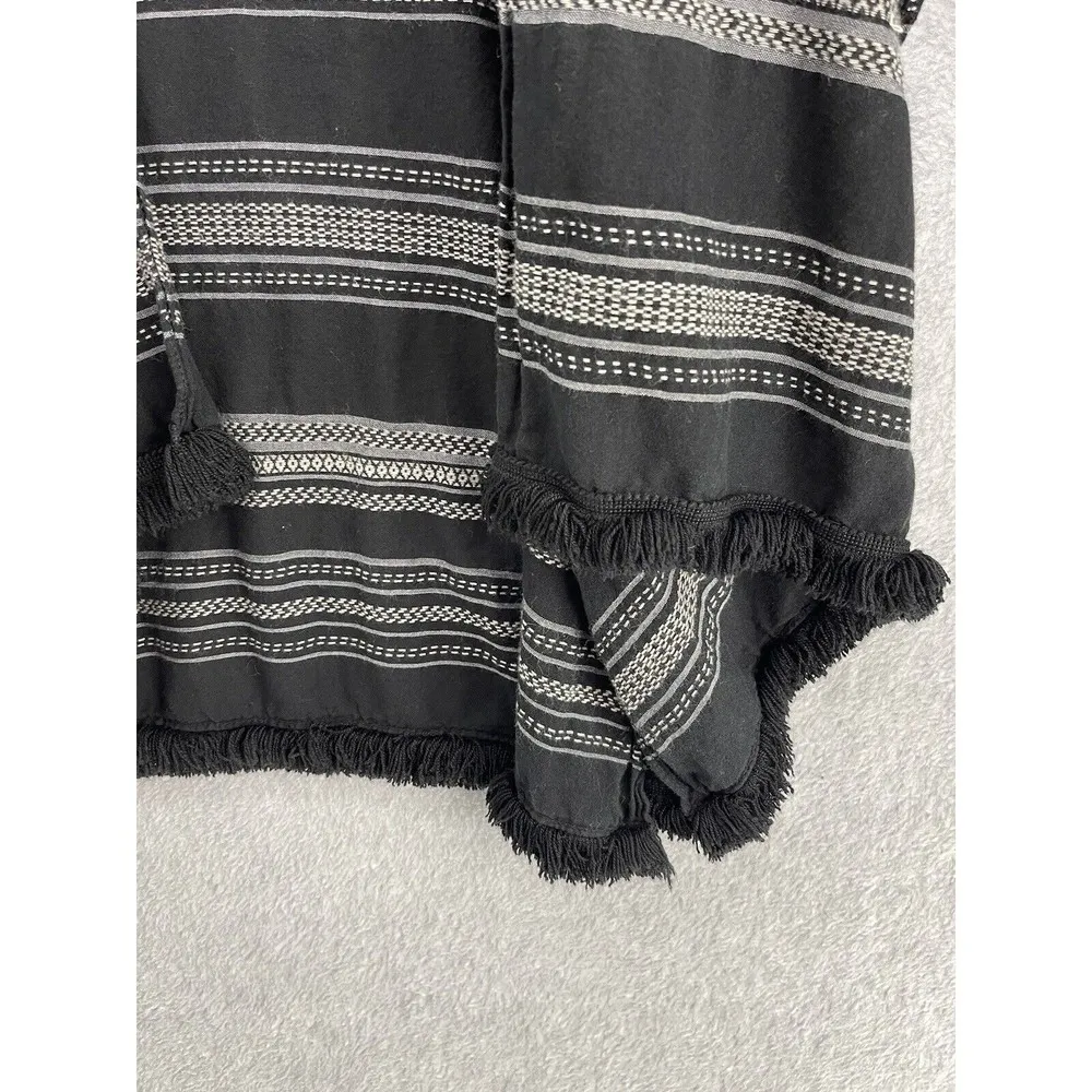 Ann Taylor Women's Cover Up Black One Size Striped Short Sleeve Boho Fringe Ends - Image 3