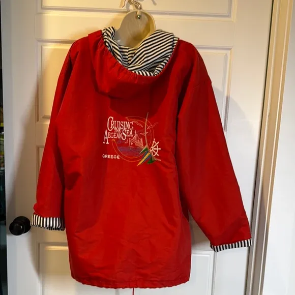 Vintage Greece Mykonos Jacket Women Embroidered“Cruising The Aegean Sea" large Red - Image 2