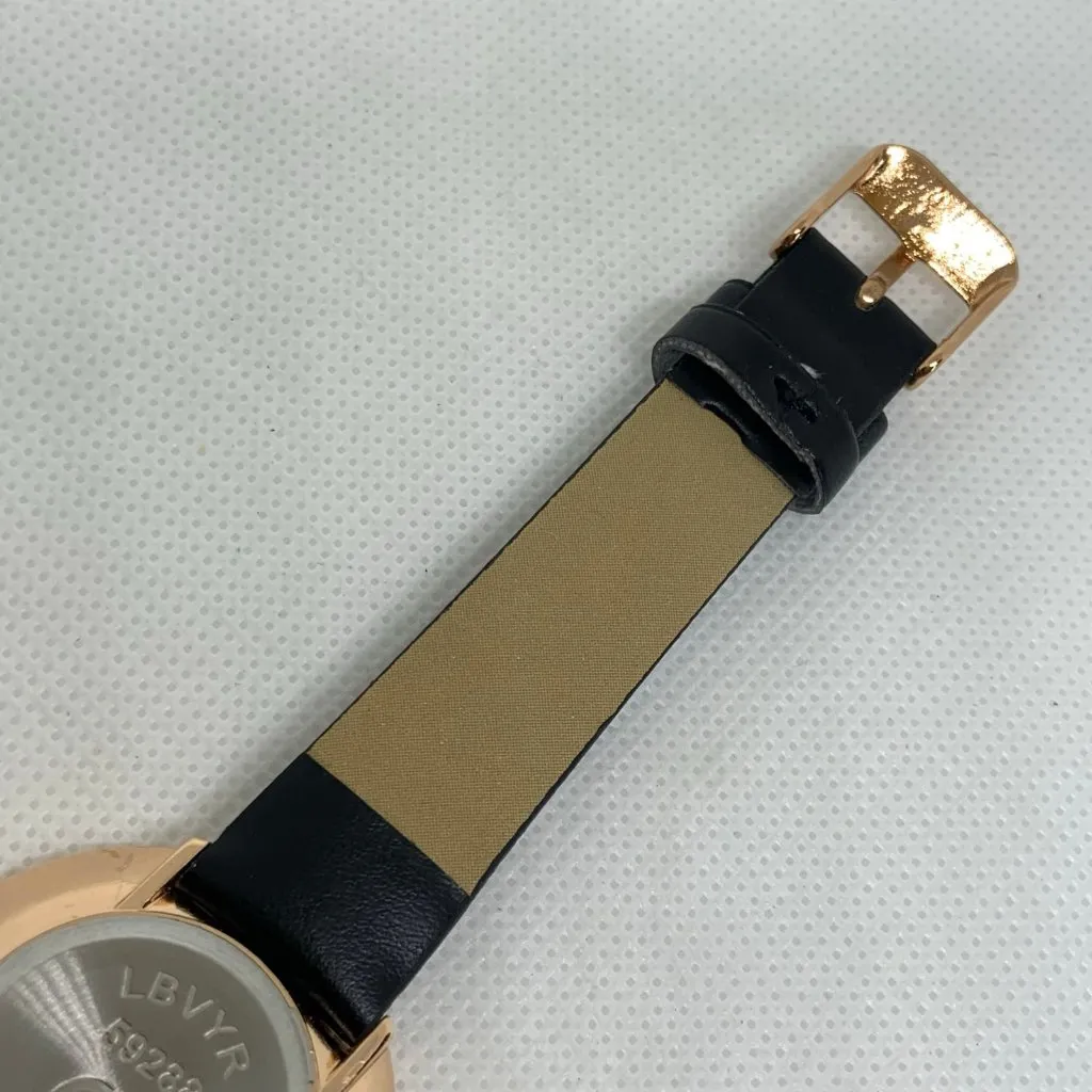 Quartz analog women watch rose gold tone case 25mm black dial leather running - Image 7