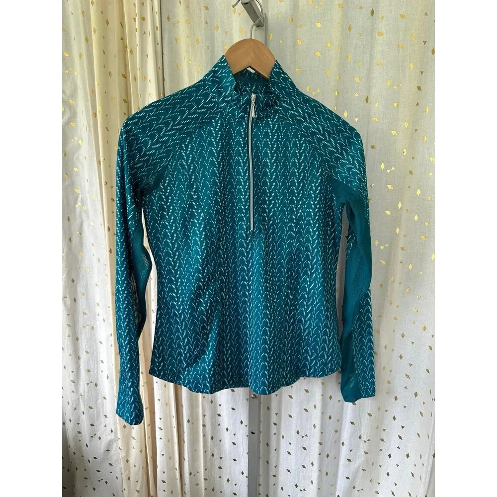 NWOT Pebble Beach Curve Geo Dry Luxe Performance Quarter Zip Rash Guard XS Blue - Image 2