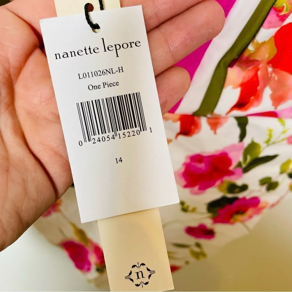 Nanette Lepore Deep‎ Plunge Floral One Piece Swimsuit Swim 14 Flower NEW - Image 4