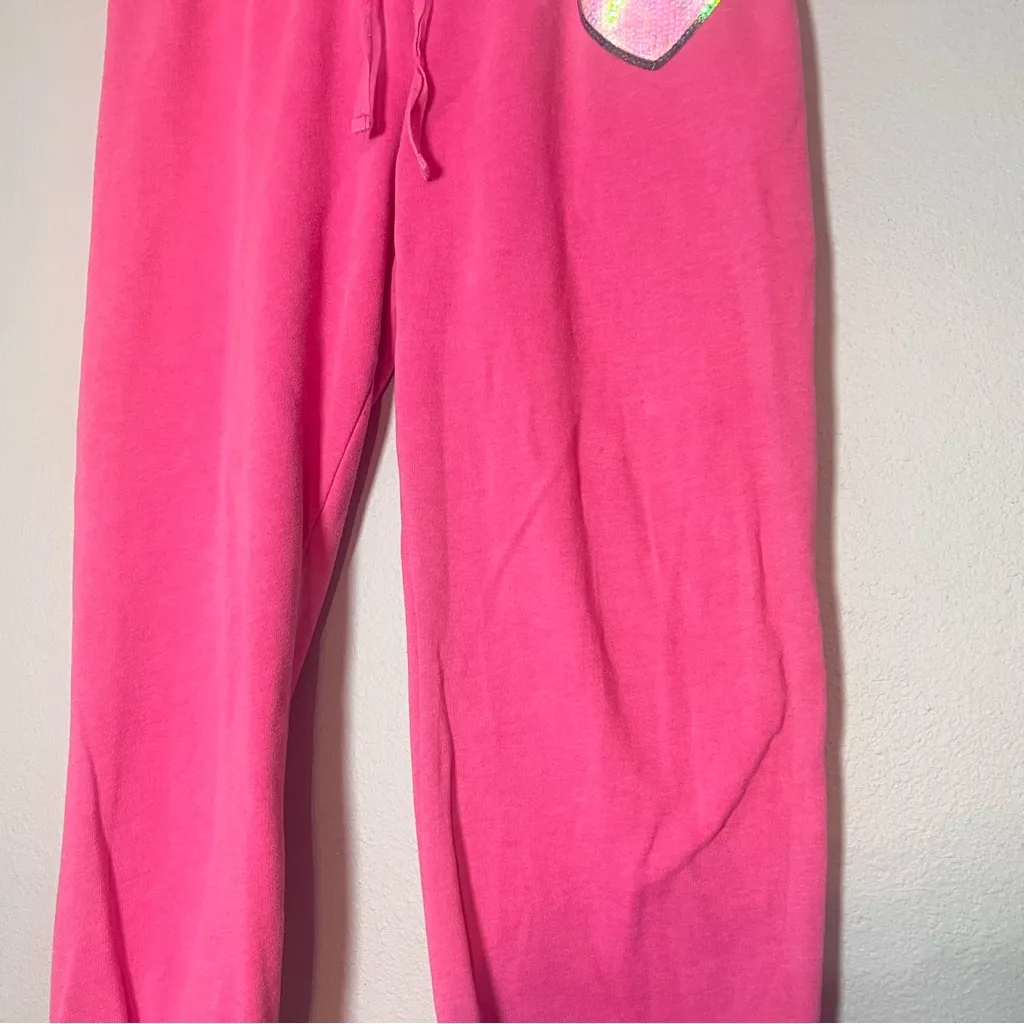 Vintage Y2K Victorias Secret PINK Sequin Cropped Sweatpants Pink Size Large - Image 4