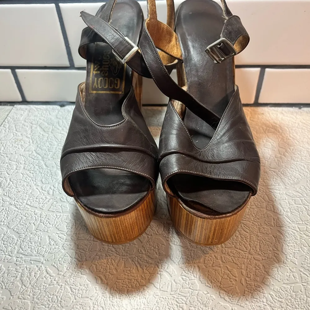 Vintage platform wooden heels goody two shoes size 7 brown SUPER RARE !!! - Image 5