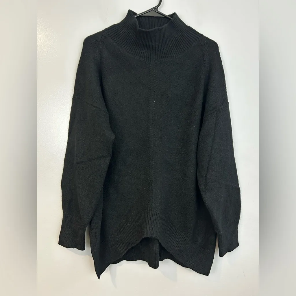 Maeve Anthropologie Black Mock Neck Asymmetrical Pullover Sweater Size Large - Image 2