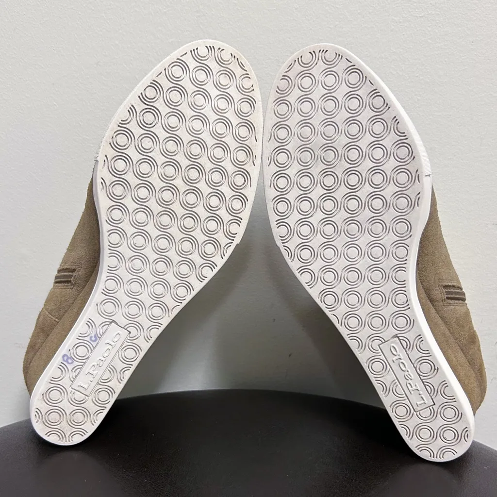 Linea Paolo Taupe Metallic Glitter Wedge Bootie Suede Leather Shoes 9M 9 M Brown - Image 10