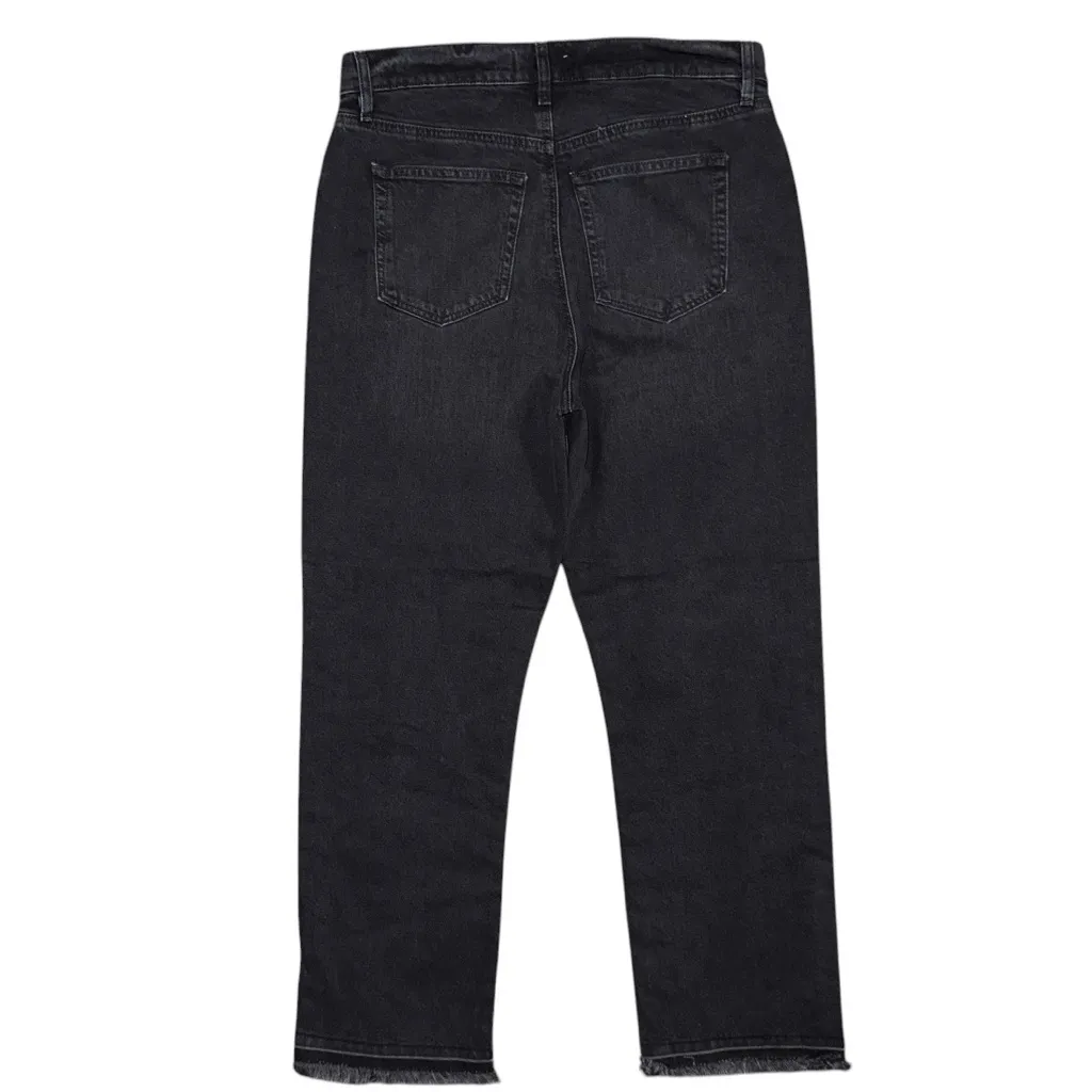 Ann Taylor LOFT High Rise Let Down Hem Straight Cropped Jeans Washed Black Sz 4 - Image 4