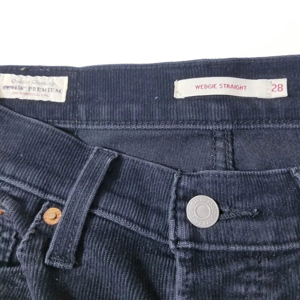 Levi's Premium Big E Wedgie Straight Black Corduroy Pants Button Fly - Image 4