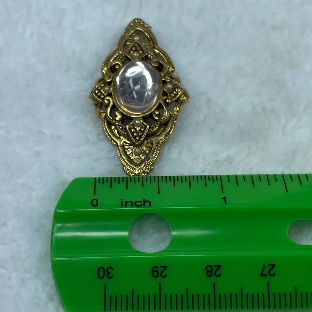Vintage Clear Jelly Belly Small Faux Pearl Accents Gold Tone Pin Brooch - Image 16