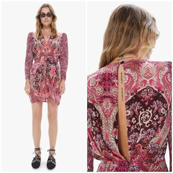 💕MARIA CHER💕 Rosario Short Dress ~ 100% Silk Besalu Pink Large L NWT - Image 2