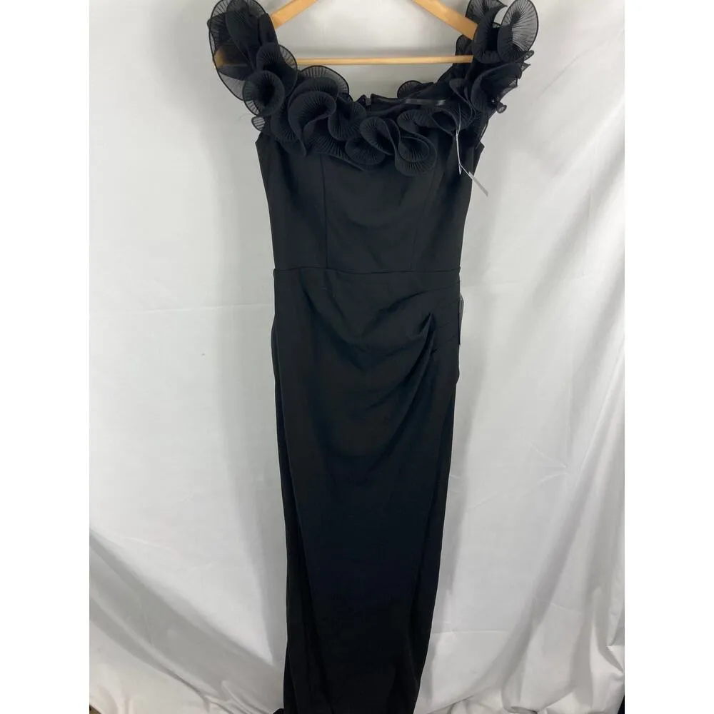 NWT Xscape Scuba Crepe Ruffled Off the Shoulder Fit flare Gown Size 4 - Image 2