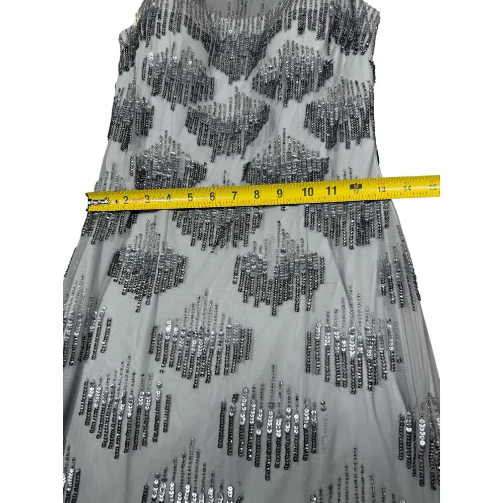 Gianni Bini Silver Sequin Mesh Cocktail Dress Size 4 - Image 3